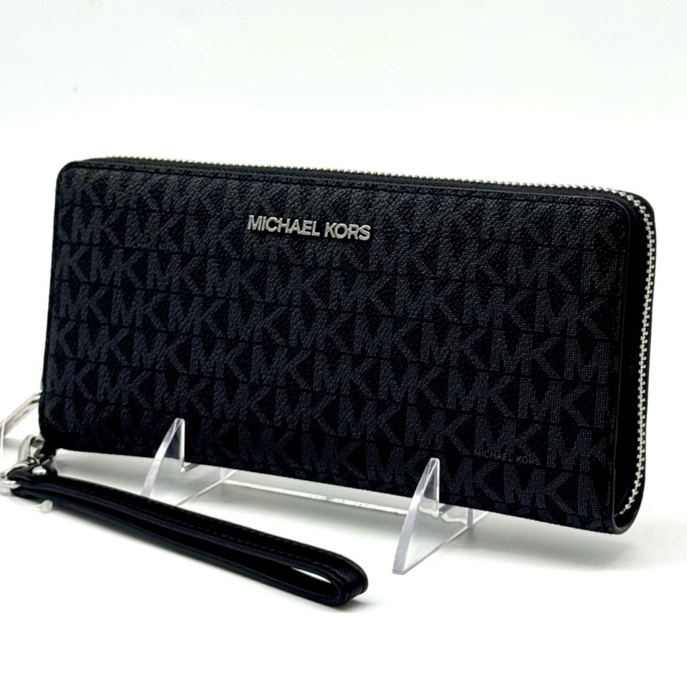 Michael Kors Large Jet Set Travel Signature Continental Wallet Wristlet Black - Picture 3 of 8